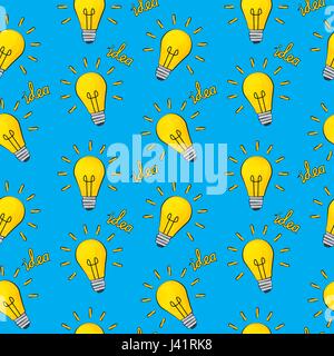 Idea Bulb Flat Design Icon Seamless Pattern Background. Vector Illustration Stock Vector