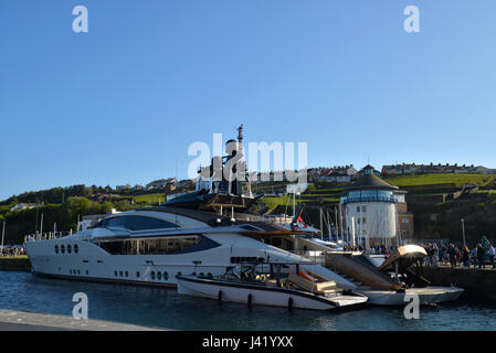 The beautifull Russian superyacht lady m owned by Alexei Mordashov docked in Whitehaven marina west cumbria Stock Photo