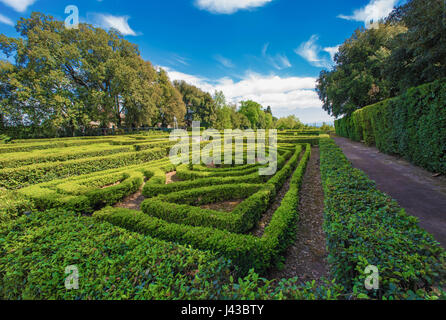 Vignanello, Italy - The Ruspoli Castle in the historic center of the little medieval town in Tuscia. This noble residence has an awesome garden Stock Photo