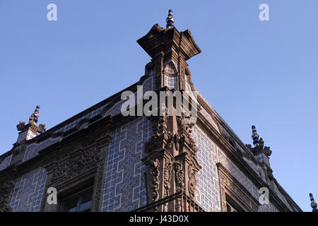 Part of the facade of Casa de los Azulejos or 'House of Tiles' an 18th-century mansion built by the Count del Valle de Orizaba family at the historic center of Mexico City capital of Mexico Stock Photo
