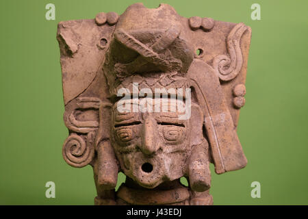 An ancient Mayan artifact displayed at the private museum of Las Lagunas Boutique Hotel near the city of Flores in Peten department northern Guatemala Stock Photo
