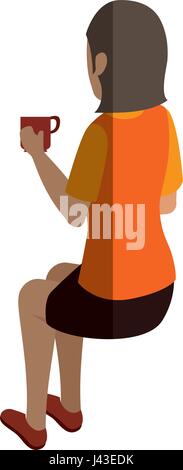 businesswoman drinking coffee isometric avatar character in a sitting position Stock Vector
