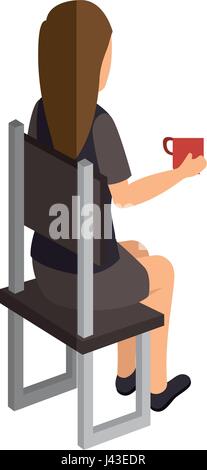businesswoman drinking coffee isometric avatar character sitting Stock Vector