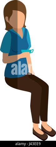 businesswoman drinking coffee isometric avatar character in a sitting position Stock Vector