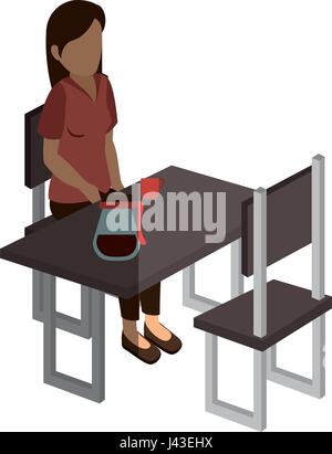 businesswoman in cafeteria isometric avatar character sitting in restaurant Stock Vector