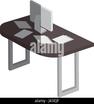 table wooden with computer isometric icon Stock Vector