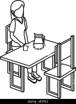 businesswoman in cafeteria isometric avatar character sitting in restaurant Stock Vector