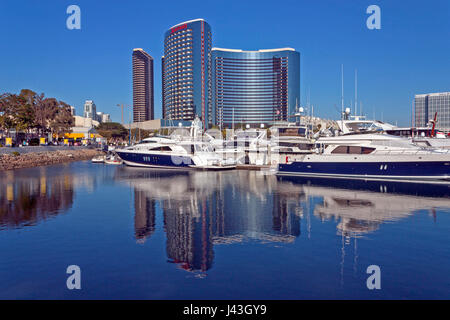 SAN DIEGO,CA,USA - APRIL 07: San Diego downtown hotel and a Marina in the foreground on April 07,2014 in San Diego,California, USA. Stock Photo