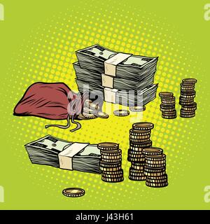 Stack of dollars and Golden coins Stock Vector