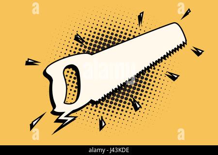 Hand saw cartoon bubble. Comic cartoon style pop art retro color vector illustration Stock Vector
