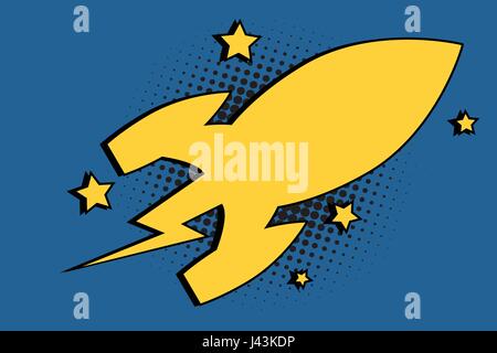 Spaceship space rocket cartoon bubble. Comic cartoon style pop art retro color vector illustration Stock Vector