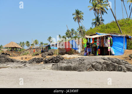 GOA , INDIA - JANUARY 22, 2017 :Open market on beach with traditional indian souvenirs in Vagator, Goa, India. Stock Photo