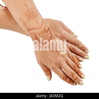 Woman hand with henna mehendi isolated on white background with clipping path Stock Photo