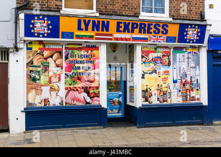 Lynn Express east European food shop particularly catering for the immigrant community in King's Lynn and eastern England. Stock Photo