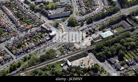 aerial view of cars waiting at a traffic lights, UK Stock Photo