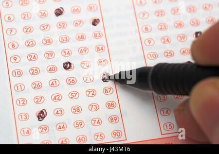 pen and bingo lotto lottery ticket with crossed numbers Stock Photo