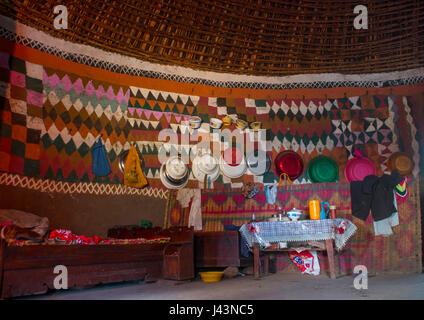 Traditional house with decorated and painted walls, Kembata, Alaba Kuito, Ethiopia Stock Photo