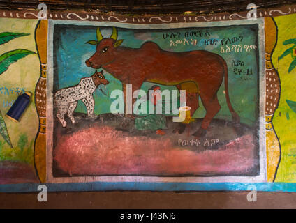 Traditional house with decorated and painted walls, Kembata, Alaba Kuito, Ethiopia Stock Photo