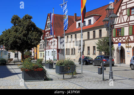 Framework houses and townhall, village of Heideck, district of Roth, Framework, Frameworkhouse, half timbered, Middle Franconia, Bavaria, Germany Stock Photo