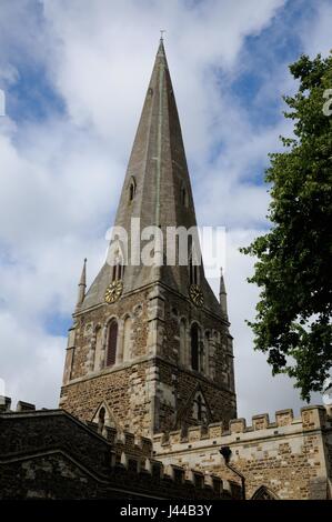 All Saints Church, Leighton Buzzard, Bedfordshire, was descrbed  by Sir John Betjeman as 'the finest church in Bedfordshire'.  It has a spire which is Stock Photo