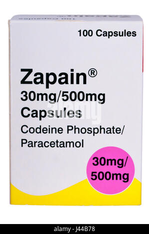 Box Of 100 Zapain 30mg 500mg Capsules Codeine Phosphate Paracetamol Painkillers Stock Photo