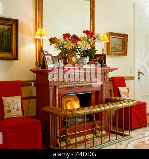 Lit oriental fireplace Stock Photo