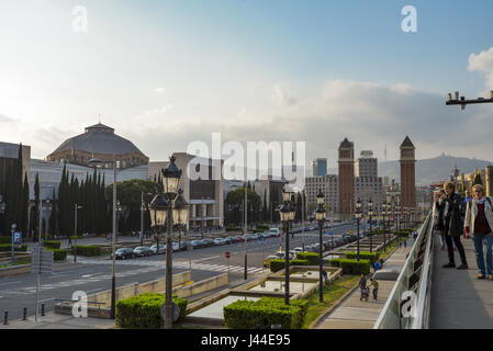 BARCELONA, SPAIN - April 15, 2017: Barcelona city panoramic view, Spain. Placa De Espanya Stock Photo