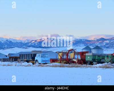 A Utahan farm in winter. Stock Photo