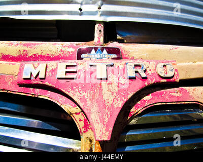 Close up of the word 'METRO' on a vintage Metro van. Stock Photo