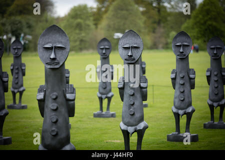 Black and Blue: The Invisible Men and the Masque of Blackness by artist Zak Ové at the Yorkshire Sculpture Park, Wakefield, United Kingdom, 7th May 20 Stock Photo