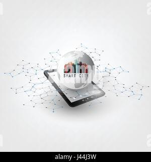 Abstract Colorful Cloud Computing, IoT, IIoT, Public Network Structure, Connection, Digital Data Exchange, Cooperation, IT or Technology Concept Stock Vector