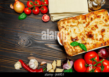 Lasagna in baking dish Stock Photo