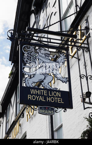 Traditional style pub sign outside the White Lion Royal Hotel in Bala North Wales Stock Photo