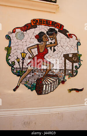 Tango dancers on a mosaic mural, in the San Telmo district of Buenos Aires, Argentina. Stock Photo