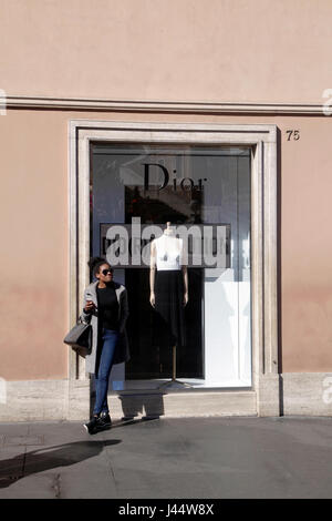 Dior fashion store at Via dei Condotti in Rome, Italy. Shop window Stock Photo