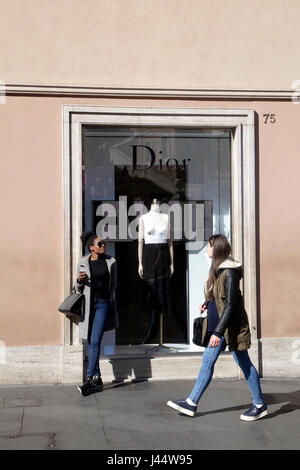 Dior fashion store at Via dei Condotti in Rome, Italy. Shop window Stock Photo