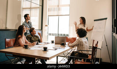 Creative business team having new project discussion in conference room. Businessman and woman meeting in boardroom for exploring new business strateg Stock Photo