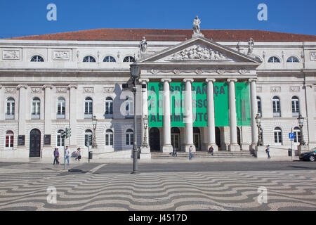 Portugal, Estremadura, Lisbon, Baixa, Teatro Nacional Dona Maria II on Praca da Rossio. Stock Photo