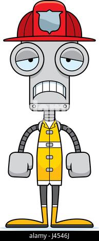 A cartoon firefighter robot looking sad. Stock Vector