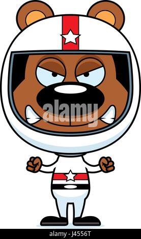 A cartoon race car driver bear looking angry. Stock Vector
