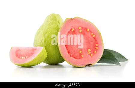 Guava fruit with leaves isolated on the white background Stock Photo