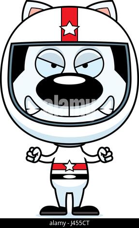 A cartoon race car driver kitten looking angry. Stock Vector