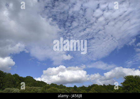 Cirrus and cumulus clouds against a blue sky Stock Photo
