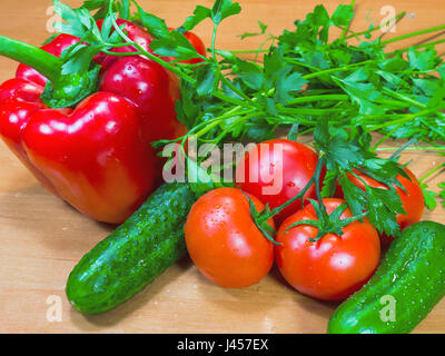 The healthy vegetables and herbs on a table Stock Photo