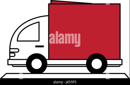 color silhouette cartoon small transport truck with red wagon Stock Vector