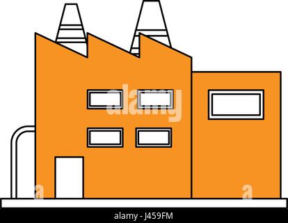 color silhouette cartoon yellow building industrial factory Stock Vector
