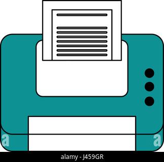 color contour cartoon blue printer device with sheet paper Stock Vector