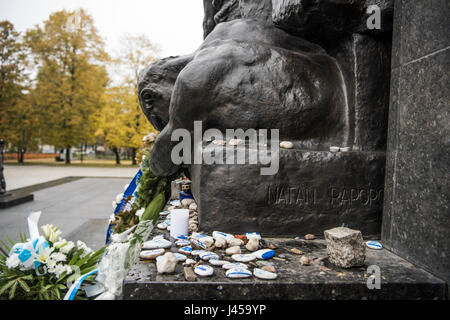 The Ghetto Heroes Monument, Warsaw in the area that was formerly a part of the Warsaw Ghetto where the first armed clash took place. Stock Photo