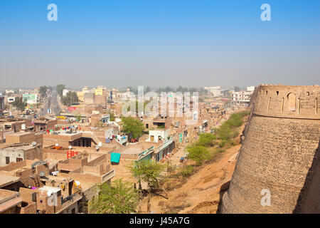 a view of hanumangarh city from the top of bhatner fort undergoing restoration work in rajasthan india under a blue sky in springtime Stock Photo