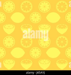 Seamless yellow pattern with various lemon symbols Stock Vector